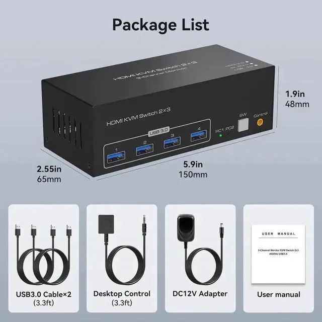 Alt view image 2 of 7 - JAENFONG 8K Triple Monitor HDMI KVM Switch 3 Monitors 2 Computers 4K@60Hz KVM Switches with 4 USB 3.0 Ports for 2 Computers Sharing Triple Monitor and 4 USB 3.0 Devices Support Extended & Copy Mode