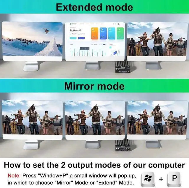 Alt view image 2 of 7 - JAENFONG KVM Switch 3 Monitors 3 Computers 8K@60Hz, 1* HDMI + 2* Displayport Triple Monitor USB 3.0 KVM Switches with 4 USB 3.0 Ports for Keyboard Mouse Printer, Wired Remote & Power Adapter included