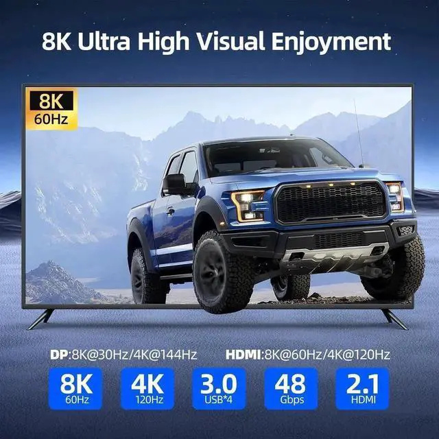 Alt view image 7 of 7 - KVM Switch 3 Monitors 3 Computers 8K@60Hz/4K@120Hz, HDMI + 2 Displayport KVM Switches for 3 PC Sharing Triple Monitors and Keyboard Mouse with Power Adapter, Wired Controller and USB3.0 Cables