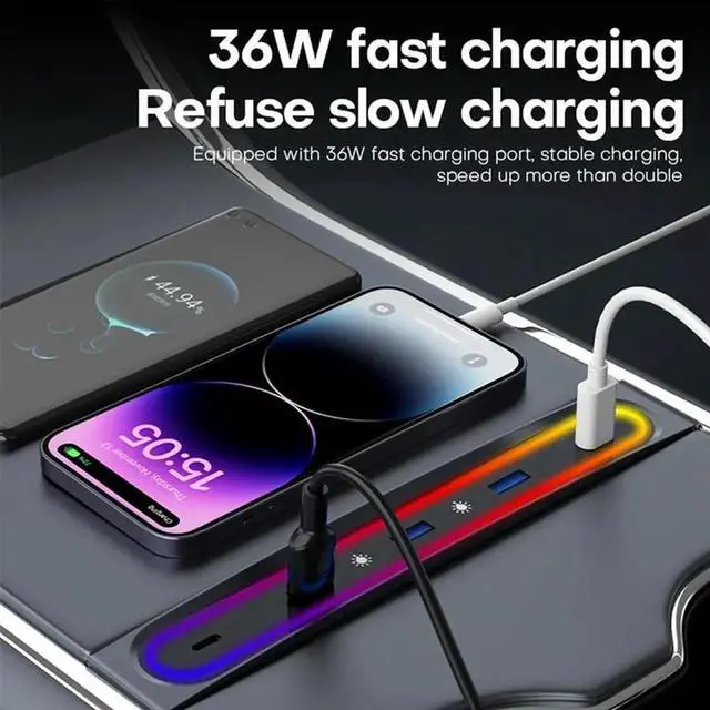 Alt view image 3 of 4 - Docking Station For Tesla Model Y Accessories 2023 Model 3 5-Port 27W Fast Charger With Led Lights Shunt Hub
