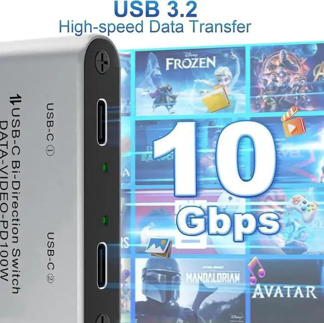 Alt view image 4 of 7 - JAENFONG 8K USB C Switch, Bi-Directional USB-C KVM Switcher, Supports 8K@60Hz/4K@144Hz Video, 100W Power Delivery and 10Gbps Data Transfer with Power Cable, Compatible with Windows Mac OS, Linux