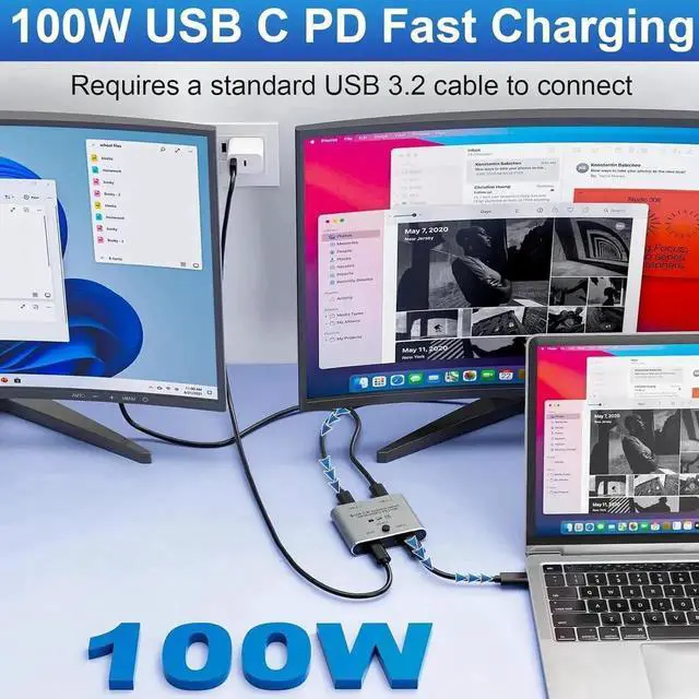 Alt view image 6 of 7 - JAENFONG 8K USB C Switch, Bi-Directional USB-C KVM Switcher, Supports 8K@60Hz/4K@144Hz Video, 100W Power Delivery and 10Gbps Data Transfer with Power Cable, Compatible with Windows Mac OS, Linux