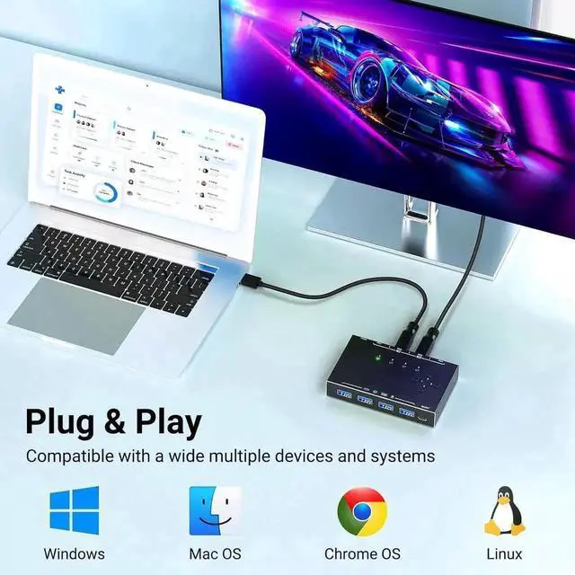 Alt view image 7 of 7 - JAENFONG 4x4 USB 3.0 Switch 4 Computers, 4 Port USB Switch Selector for 4 Computer Share 4 USB Devices, Keyboard Mouse Switch, 4 in 4 Out USB 3.0 Switcher with Wired Remote and 4 Standard USB-B Cables