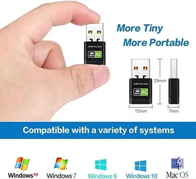 Alt view image 2 of 7 - USB WiFi Adapter WiFi dongle AC600Mbps Hi-Speed USB Plug WiFi Network Adapter Desktop Wireless Adapter Network USB High Speed Dual-Frequency Desktop/Laptop, Support Windows10 / 8/7 / Vista/XP (Black)