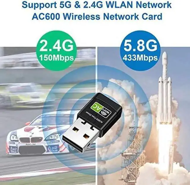 Alt view image 6 of 7 - USB WiFi Adapter WiFi dongle AC600Mbps Hi-Speed USB Plug WiFi Network Adapter Desktop Wireless Adapter Network USB High Speed Dual-Frequency Desktop/Laptop, Support Windows10 / 8/7 / Vista/XP (Black)