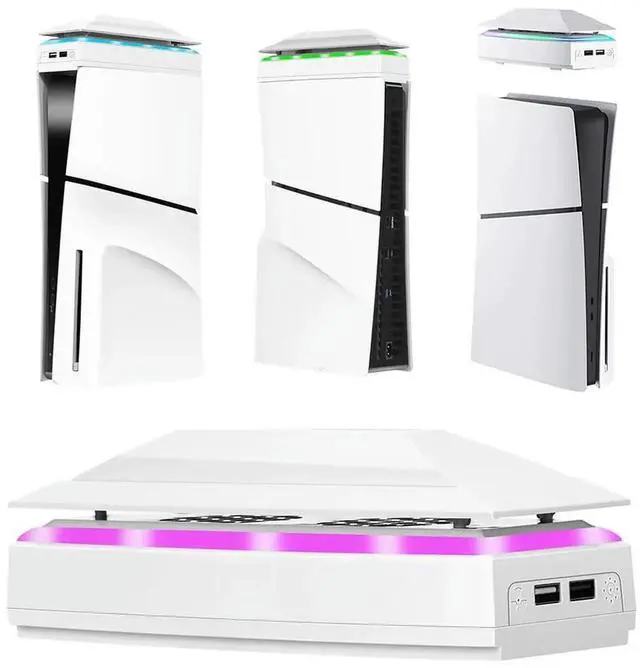 Alt view image 2 of 4 - Console Cooling Fan with Dust Cover Colorful LED Light 2 USB Port Cooling Fan 3 Speed Upper RGB Cooling Fan for PS5 Slim Console