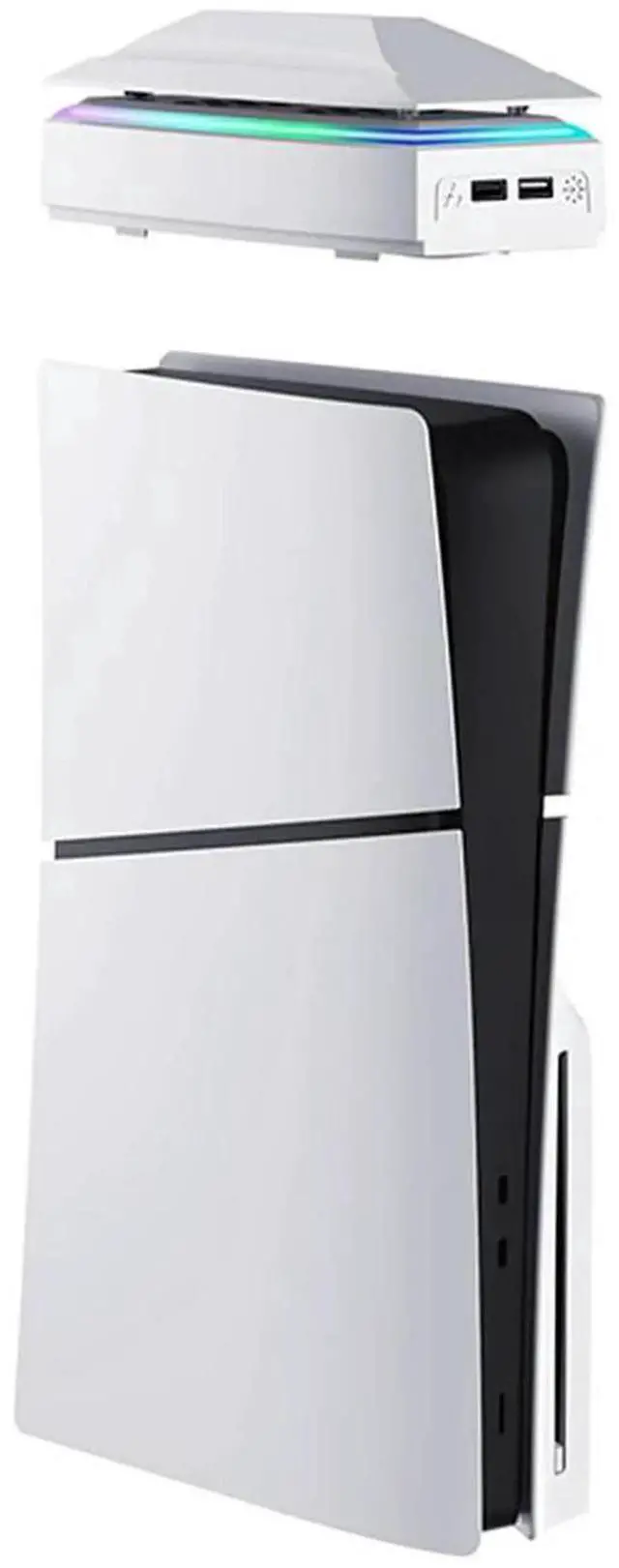 Alt view image 3 of 4 - Console Cooling Fan with Dust Cover Colorful LED Light 2 USB Port Cooling Fan 3 Speed Upper RGB Cooling Fan for PS5 Slim Console