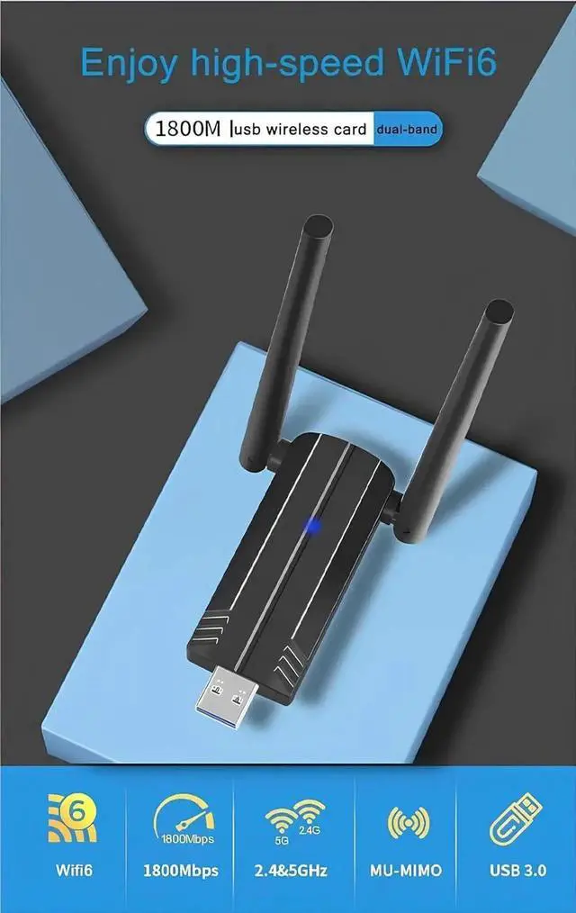 Alt view image 2 of 7 - JAENFONG USB WiFi 6 Adapter for Desktop PC, AX1800 USB 3.0 WiFi Dongle Dual Band 5GHz/2.4GHz Wireless Network Adapter with 2x5dBi High Gain Antennas WiFi 6 Card Wireless Adapter for Windows 11/10.