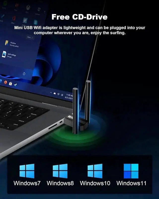 Alt view image 4 of 7 - Hitoor USB WiFi 6 Adapter for PC, AX900Mbps USB WLAN Stick Wireless Adapter with 5DBI Antenna, Dual Band 2.4G/5GHZ, Free CD-Drive, MU-MIMO, WPA3, USB WiFi Dongle Adapter for Windows 7/8/10/11