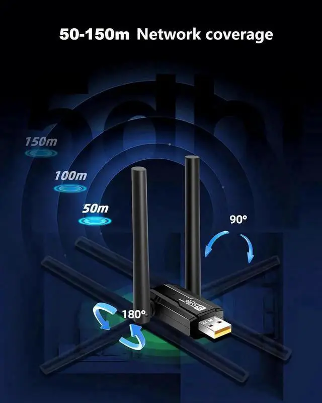 Alt view image 3 of 7 - Hitoor USB WiFi 6 Adapter for PC, AX900Mbps USB WLAN Stick Wireless Adapter with 5DBI Antenna, Dual Band 2.4G/5GHZ, Free CD-Drive, MU-MIMO, WPA3, USB WiFi Dongle Adapter for Windows 7/8/10/11