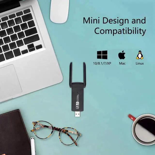 Alt view image 3 of 7 - WiFi Adapter 1200Mbps, USB Wireless Network Adapter Dual Band 5GHz & 2.4GHz with High Gain Antennas WiFi Dongle for PC/Desktop, Compatible with Windows XP,10,8.1,7,Vista and Mac OS 10.9~10.15