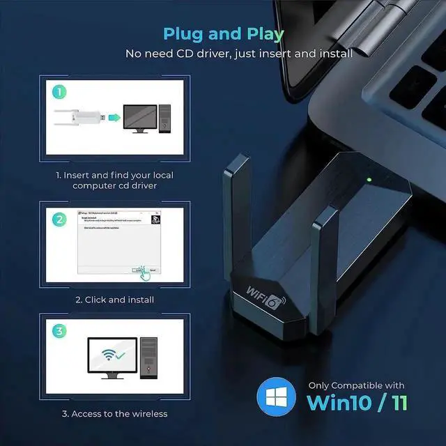 Alt view image 6 of 7 - JAENFONG USB WiFi 6 WiFi Adapter, AX1800 USB 3.0 Dual Band (5G & 2.4G) WiFi Dongle USB Wireless Adapter with 1800Mbps, 802.11AC Wireless Network Dongle High Gain Antennas for Win 10/11 Only