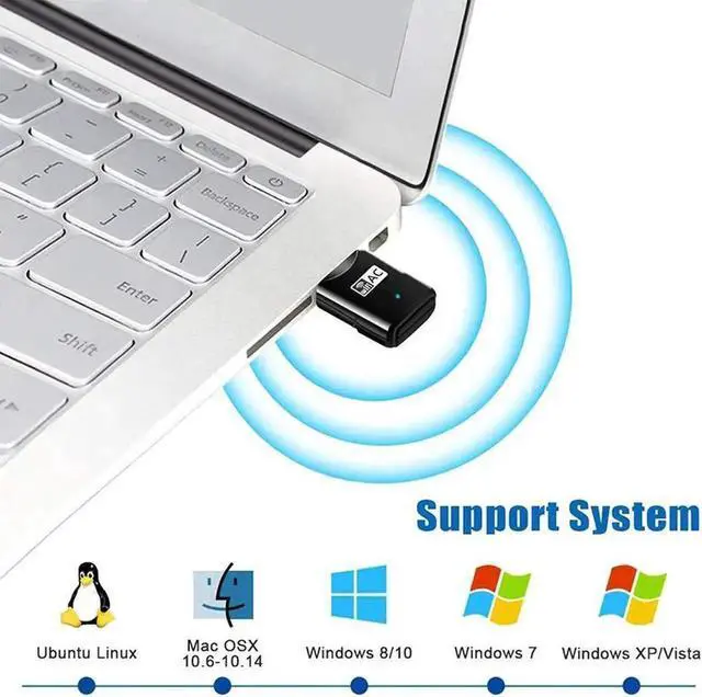Alt view image 4 of 7 - JAENFONG USB WiFi Adapter - Dual Band 2.4G/5G Mini Wi-fi ac Wireless Network Card Dongle with High Gain Antenna for Desktop Laptop PC Support Windows XP Vista/7/8/8.1/10 (USB WiFi 600Mbps)