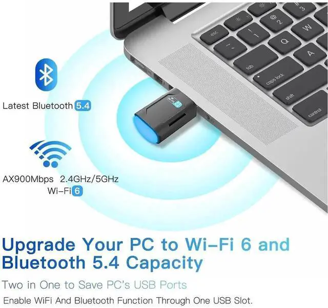 Alt view image 6 of 7 - JAENFONG 2-in-1 Wi-Fi 6 Bluetooth 5.4 USB Adapter for PC Laptop, AX900Mbps WiFi 2.4G/5GHz Wireless Network Dongle w/Built-in Driver for Windows 11 10 Desktop Headphones, Keyboard, Mouse, Controller