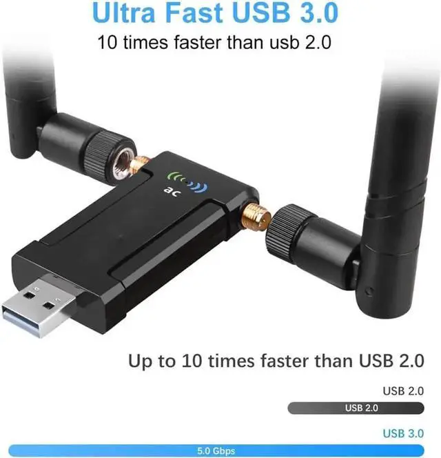 Alt view image 2 of 7 - JAENFONG 1200Mbps WiFi Adapter, Dual Band USB Wifi Dongle (5.8G/867Mbps+2.4G/300Mbps) Network Adapter with USB 3.0 Cradle and Extension Cable for PC Desktop Laptop Support Windows 10/8/7 Mac OS