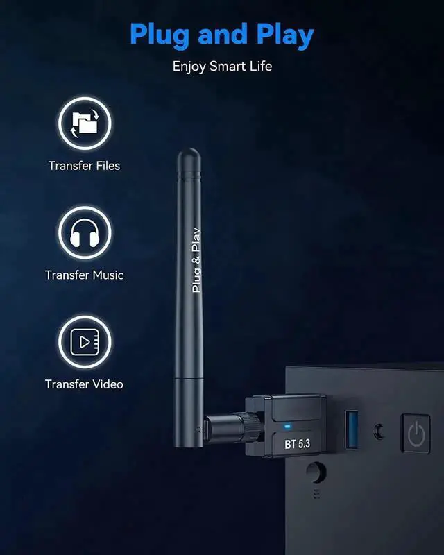 Alt view image 4 of 7 - JAENFONG USB Bluetooth 5.3 Dongle Adapter for PC Laptop Computer Desktop, Bluetooth Adapter, Low Latency EDR Bluetooth Receiver for Bluetooth Keyboard Mouse, Support Windows 10/11/8.1 (Plug and Play)