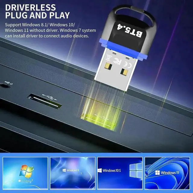 Alt view image 2 of 7 - USB Bluetooth 5.4 Adapter for PC, Plug and Play USB Bluetooth Dongle Receiver with BR+EDR+BLE+LMP13.X, Long Range Support Windows 11/10/8.1 for Desktop Laptop PS/Xbox Keyboard Mouse Headset