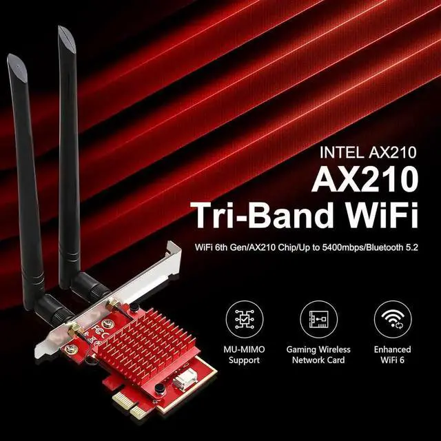 Alt view image 5 of 5 - WiFi 6E PCIe Card | In-t-el AX210 Chip | 5400Mbps Tri-Band 2.4GHz/5GHz/6GHz WiFi Adapter| Bluetooth 5.3 | Low Latency Wireless Adapter WiFi Card for Gaming&Streaming | Windows 10/11 Compatible