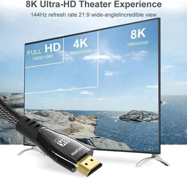 Alt view image 3 of 7 - JAENFONG 8K HDMI Cable 6.6 FT, HDMI 2.1 Ultra HD High Speed Cable 48Gbps,8K 60Hz, HDCP 2.2, 4:4:4 HDR, eARC, Compatible with PS5, PS4, Xbox Series X, Xbox One, QLED TV, Roku TV