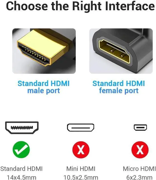Alt view image 7 of 7 - JAENFONG 8K HDMI Flat 90 Degree and 270 Degree Gold Plated Adapter 2 Pack, Right Angle HDMI Male to Female Vertical Flat Adapter HDMI L Shape Extender, Supports 8K@60Hz,4K@120Hz, for HDTV, Xbox One