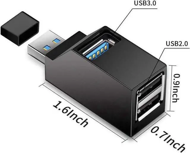 Alt view image 7 of 7 - JAENFONG 3 Port USB Hub High Speed Splitter Plug and Play Bus Powered, USB 3.0 to USB 3.0 and USB 2.0 Hub USB 2.0 with Lanyard, Black