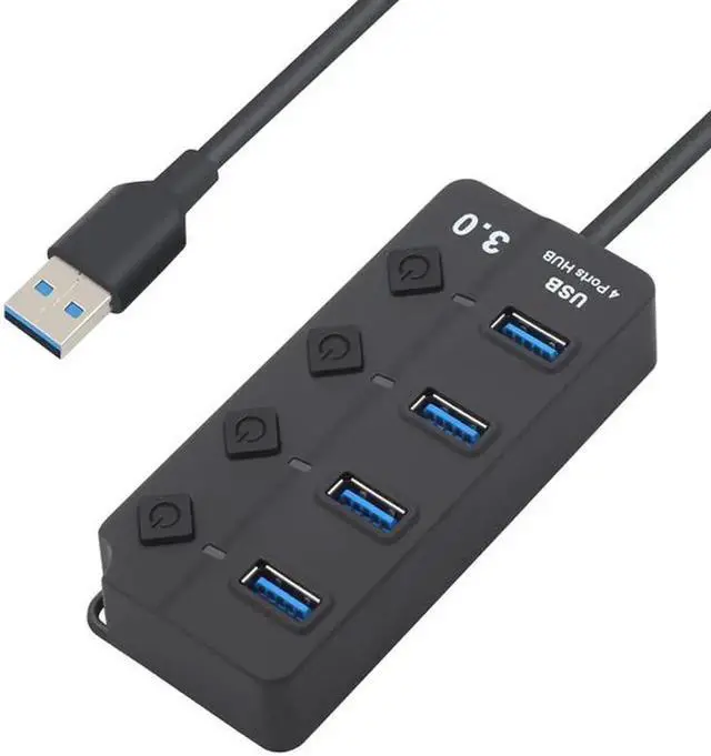 Main image of JAENFONG USB Hub 3.0, 4-Port USB Data Hub Splitter with One Smart Charging Port Individual On/Off Switches and Power LED, USB Extension for MacBook, Mac Pro/Mini and More