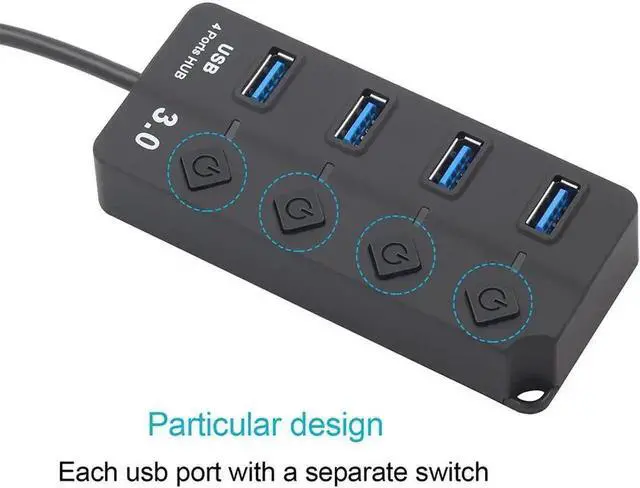 Alt view image 7 of 7 - JAENFONG USB Hub 3.0, 4-Port USB Data Hub Splitter with One Smart Charging Port Individual On/Off Switches and Power LED, USB Extension for MacBook, Mac Pro/Mini and More