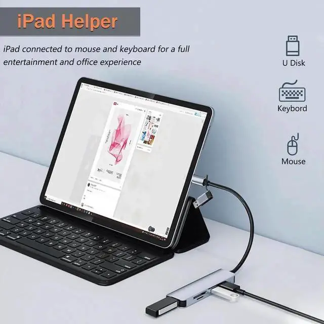 Alt view image 5 of 7 - JAENFONG 5-in-1 USB Hub with SD/Micro SD Card Reader Ports and Three USB Ports,SD Card hub for Laptop, PC, MacBook Pro, iPad Pro, and More, with USB-C and USB-A Interfaces