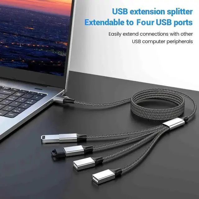 Alt view image 4 of 7 - JAENFONG USB Splitter USB 1 Male to 4 Female USB Hub Extension Cable, USB Splitter Adapter for Mac Macbook,Car,Xbox One Series X/S,Flash Drive,HDD,Laptop 0.8Feet
