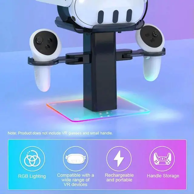 Alt view image 7 of 7 - RGB VR Charging Station Headset Display Stand and Controller Mount VR Display Stand for Quest 3/3S VR Headset & Controllers