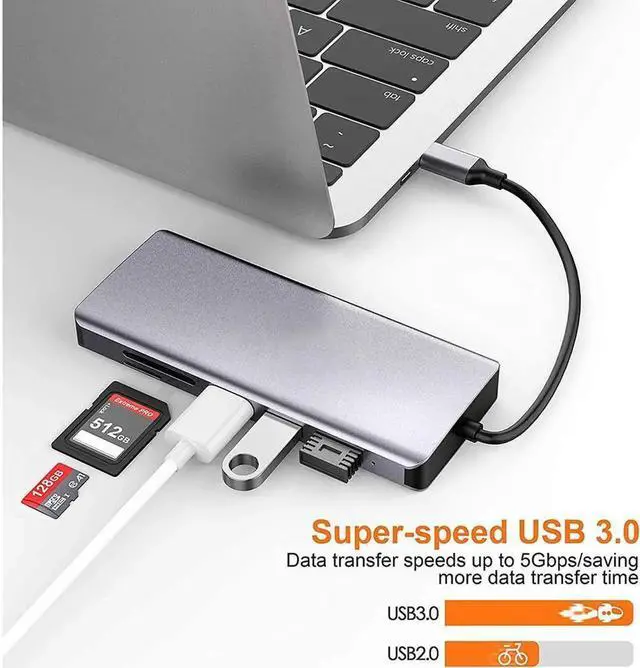 Alt view image 4 of 7 - USB C Hub, 11 in 1 USB C Adapter with Gigabit Ethernet Port, PD Type C Charging Port, 4K HDMI, VGA, SD TF Card Reader, 4 USB 3.0 Ports and Audio Mic Port Compatible for MacBook, ChromeBook More