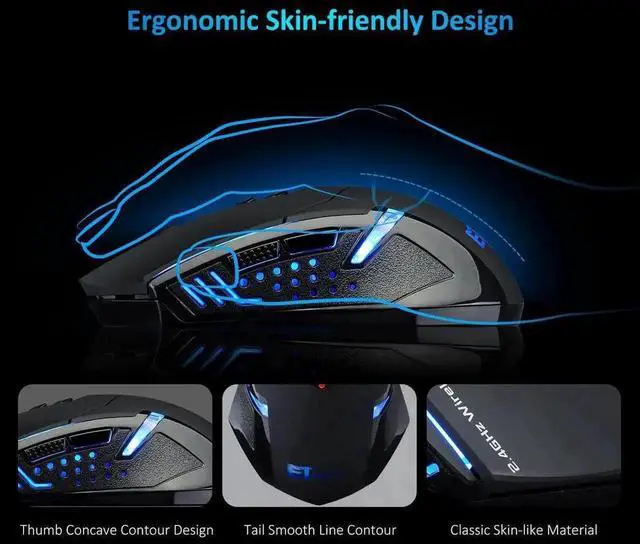 Alt view image 4 of 7 - JAENFONG Wireless Mouse [7 Silent Click Buttons] 2.4G Professional Cordless Gaming & Office Optical Mice with 5 Adjustable DPI for Laptop PC Computer Windows Mac etc. Super Energy Saving Black