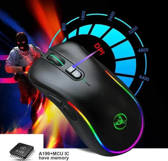 Alt view image 2 of 7 - Gaming Mouse Wired [6400 DPI] [Programmable] [Breathing Light] Ergonomic Game USB Computer Gaming Mice RGB Gamer Desktop Laptop PC Gaming Mouse, 7 Buttons for Windows 7/8/10/XP Vista Linux