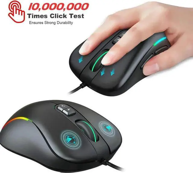 Alt view image 7 of 7 - Gaming Mouse Wired [6400 DPI] [Programmable] [Breathing Light] Ergonomic Game USB Computer Gaming Mice RGB Gamer Desktop Laptop PC Gaming Mouse, 7 Buttons for Windows 7/8/10/XP Vista Linux