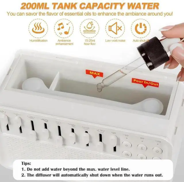 Alt view image 7 of 7 - LED White Noise Speaker Timer Portable BT Speaker Waterless Auto-Off Aroma Diffuser Night Light for Bedroom Living Room Bedside