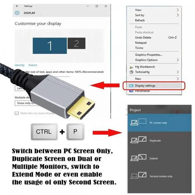 Alt view image 3 of 7 - JAENFONG 1.0M HDMI 2.0 Male to Mini HDMI Type-C Male 4K 60hz Cable with Sleeve Straight Connector for HDTV Computer Laptop Monitor