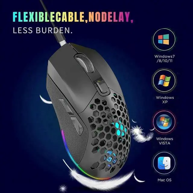 Alt view image 6 of 6 - JAENFONG Lightweight Gaming Mouse, Rechargeable Wireless Gaming Mouse, (Bluetooth 5.1 + 2.4Ghz RF) Dual Mode Wireless Mouse with USB Receiver RGB Backlight Computer Mouse for Laptop PC (Black)