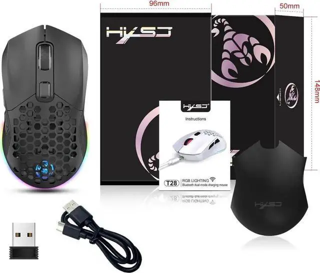 Alt view image 3 of 6 - JAENFONG Lightweight Gaming Mouse, Rechargeable Wireless Gaming Mouse, (Bluetooth 5.1 + 2.4Ghz RF) Dual Mode Wireless Mouse with USB Receiver RGB Backlight Computer Mouse for Laptop PC (Black)