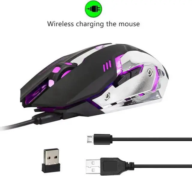 Alt view image 6 of 7 - JAENFONG Wireless Gaming Mouse, 2.4GHZ Rechargeable Wireless Computer Game Mice Built in with 600mAh Battery