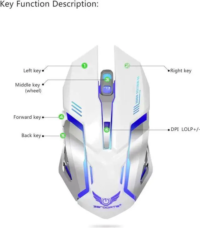 Alt view image 7 of 7 - JAENFONG Wireless Gaming Mouse, 2.4GHZ Rechargeable Wireless Computer Game Mice Built in with 600mAh Battery