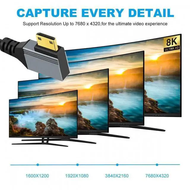 Alt view image 7 of 7 - JAENFONG 90 Degree Left Angled Mini HDMI 2.1 Male to HDMI Male 8K 60hz Stretch Coiled Cable 100cm for HDTV Computer Laptop Monitor
