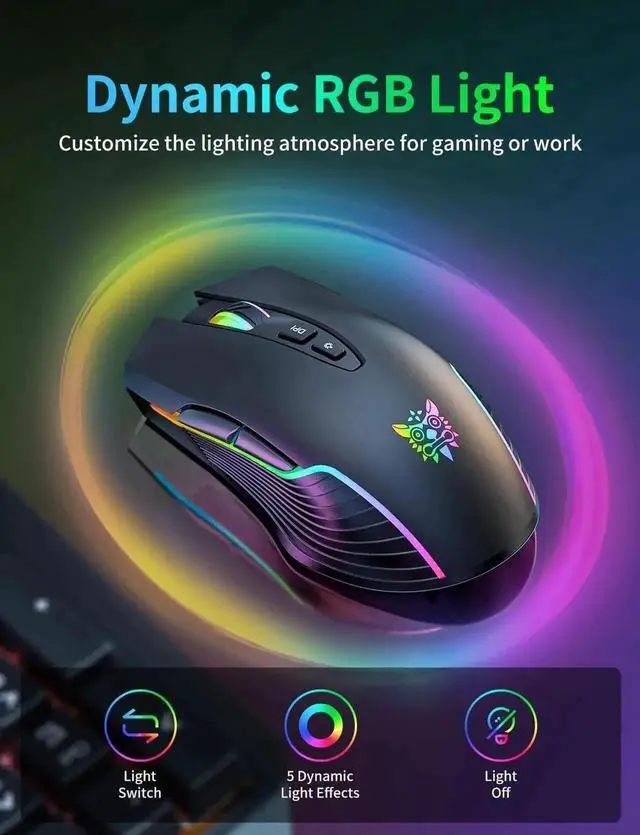 Alt view image 2 of 7 - JAENFONG Wireless Gaming Mouse, 2.4Ghz Connection, 5 RGB LED Backlit Modes, Ergonomic Computer Gaming Mice with 7 Macro Buttons, Adjustable DPI, Rechargeable Office Cordless Mouse for PC/Mac/Laptop
