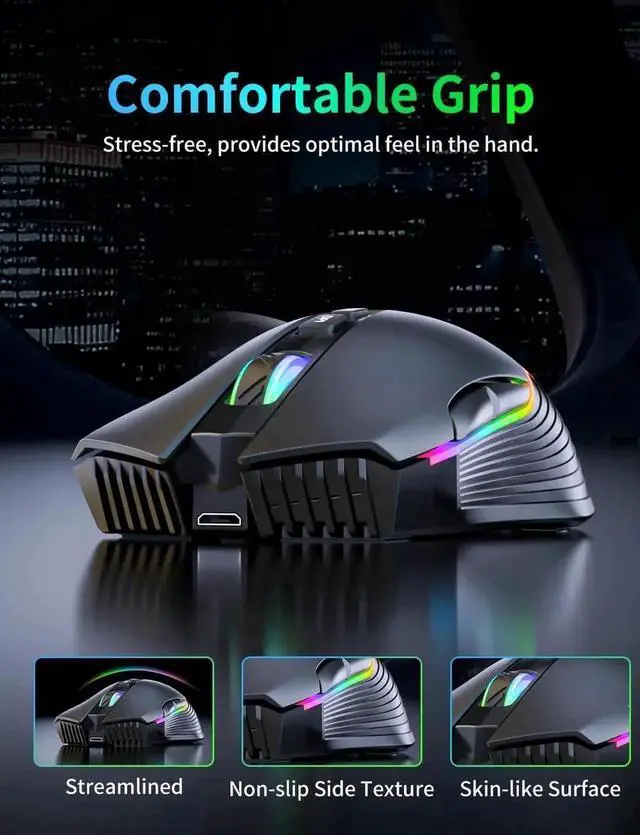 Alt view image 6 of 7 - JAENFONG Wireless Gaming Mouse, 2.4Ghz Connection, 5 RGB LED Backlit Modes, Ergonomic Computer Gaming Mice with 7 Macro Buttons, Adjustable DPI, Rechargeable Office Cordless Mouse for PC/Mac/Laptop