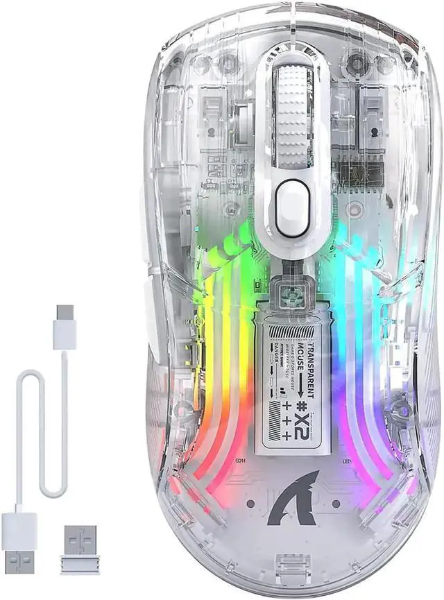 Main image of Wireless Gaming Mouse, Tri-Mode Wireless Mouse-2.4Ghz/Bluetooth 5.0/USB C Wired, 5 Adjustable DPI, Ergonomic PC Gaming Mice with Transparent Shell-PAW Sensor-RGB Backlit-Silent Click for Win/MAC