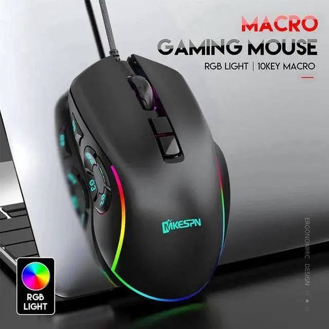 Alt view image 7 of 7 - Gaming Mouse USB Wired, RGB Backlit PC Mouse Computer Mice with 14 RGB LED Modes, 7200 DPI Adjustable, 10 Programmable Buttons, Ergonomic USB Optical Mouse for Windows MacOS Laptop Gamer
