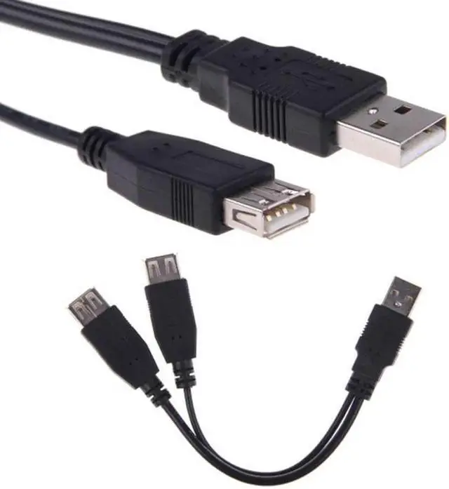 Alt view image 2 of 7 - JAENFONG USB 2.0 A Male to Dual Data USB 2.0 A Female + Power Cable USB 2.0 A Female Extension Cable 20cm