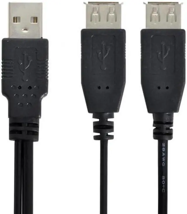 Alt view image 7 of 7 - JAENFONG USB 2.0 A Male to Dual Data USB 2.0 A Female + Power Cable USB 2.0 A Female Extension Cable 20cm