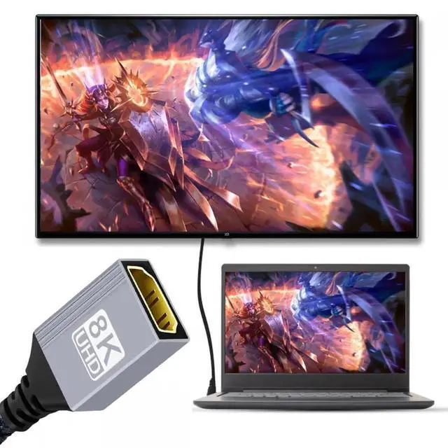 Alt view image 4 of 7 - JAENFONG 8K Type-C Mini HDMI 2.1 Male to HDMI Female Extension HDTV Cable for DV Camera Laptop Portable Monitor