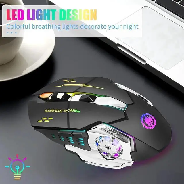 Alt view image 6 of 7 - JAENFONG Wireless Gaming Mouse, Bluetooth Mouse RGB Rechargeable 2.4G USB Cordless Computer Mice with 7 Color LED Backlit, 6 Buttons & Silent Click for Laptop, M-a-c OS, PC, Windows