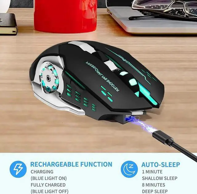Alt view image 7 of 7 - JAENFONG Wireless Gaming Mouse, Bluetooth Mouse RGB Rechargeable 2.4G USB Cordless Computer Mice with 7 Color LED Backlit, 6 Buttons & Silent Click for Laptop, M-a-c OS, PC, Windows